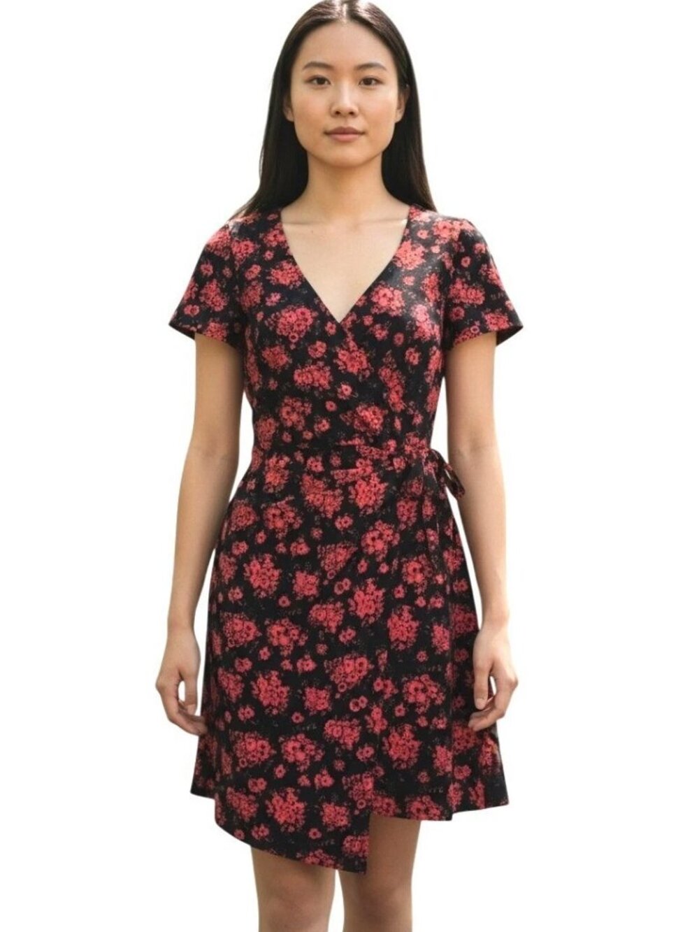 Club Monaco NWT Black Red Floral Faux Wrap Mini Dress Size 8